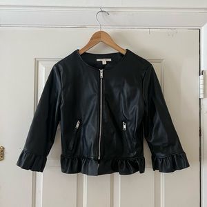 Faux cropped leather jacket